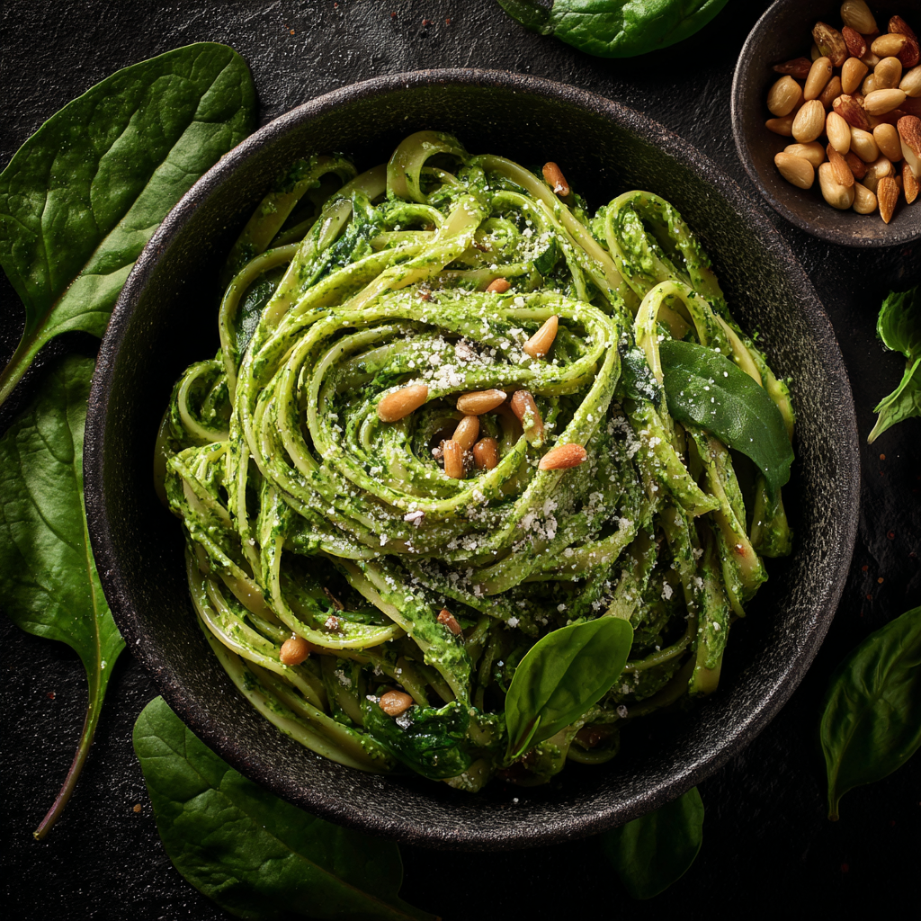 Linguini verts baignés